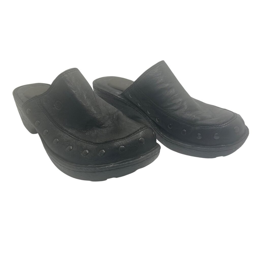 Born Black Leather Studded Slip-On Clogs 9 Comfortable Durable y2k chunky block